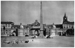 ROMA-Piazza del Popolo – dagherrotipo(foto) di un gregge di capre e pecore sosta in piazza del Popolo 1865.