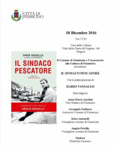 FREGENE, CASA DELLA CULTURA: DOMENICA PRESENTAZIONE LIBRO “IL SINDACO PESCATORE”