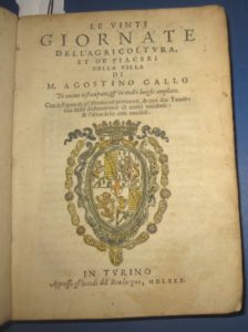 Agostino Gallo- (1564) stemma del dedicatario Emanuele Filiberto di Savoia sul frontespizio. acquerellato all'epoca-Le dieci giornate della vera agricoltura e piaceri della villa.