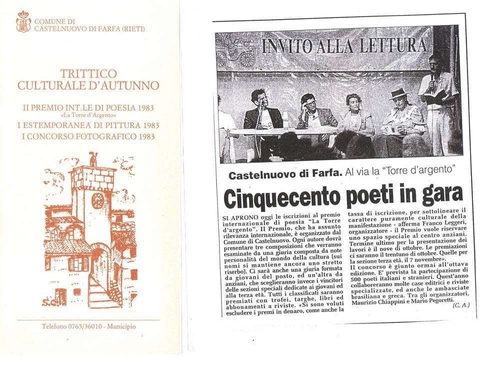 Castelnuovo di Farfa -40simoPremio letterario “LA TORRE D’ARGENTO”-1982-2022