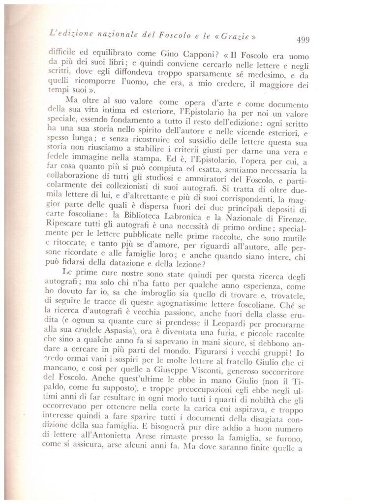 Biblioteca DEA SABINA- Michele Barbi – L’Edizione Nazionale del Foscolo e le “GRAZIE”-Rivista PAN-1 dicembre 1934