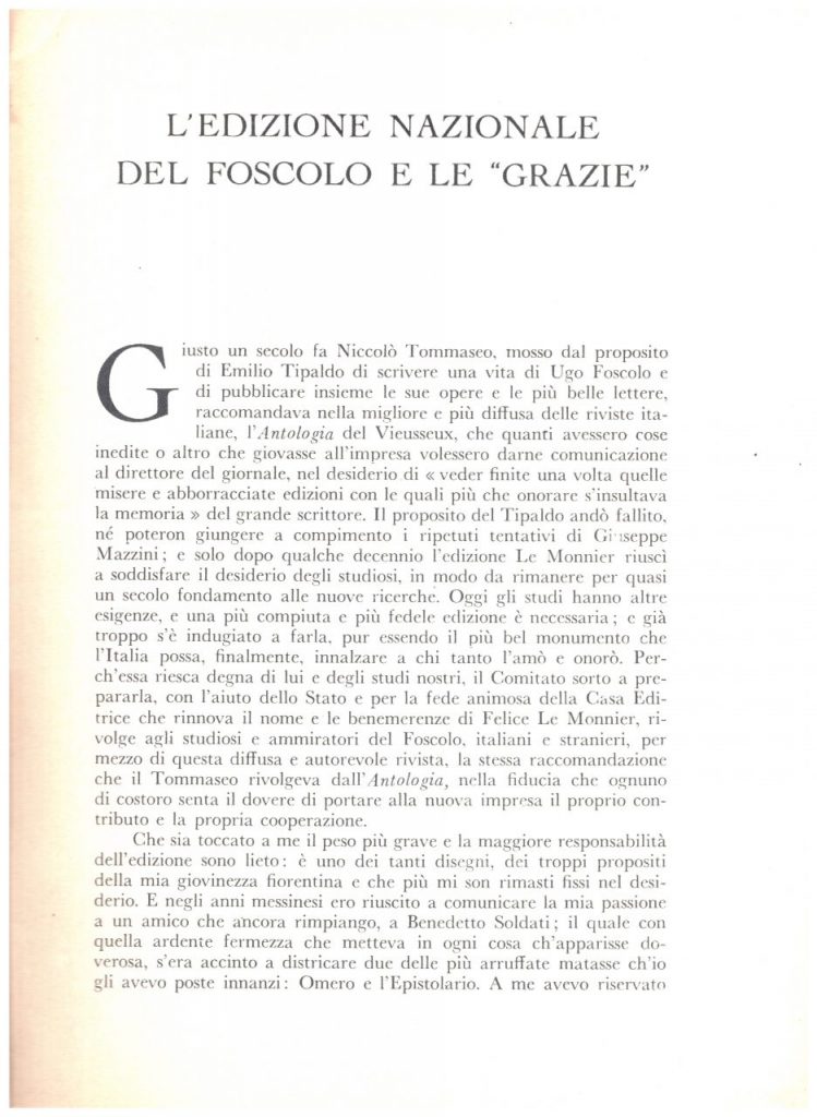 Biblioteca DEA SABINA- Michele Bardi – L’Edizione Nazionale del Foscolo e le “GRAZIE”-Rivista PAN-1 dicembre 1934