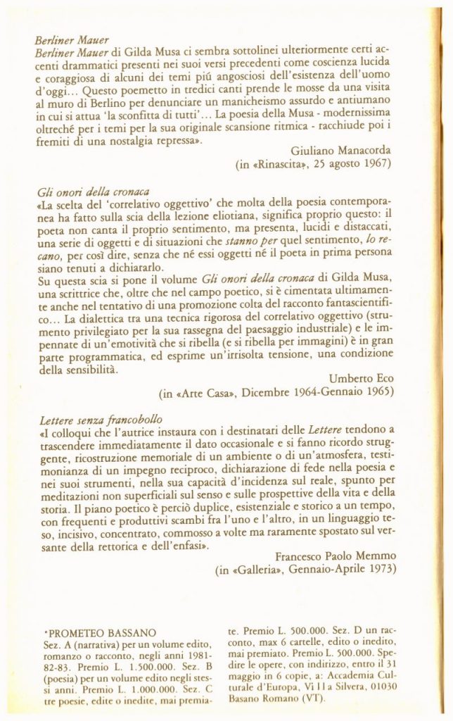 Biblioteca DEA SABINA - GILDA MUSA- Poesie del 1983-