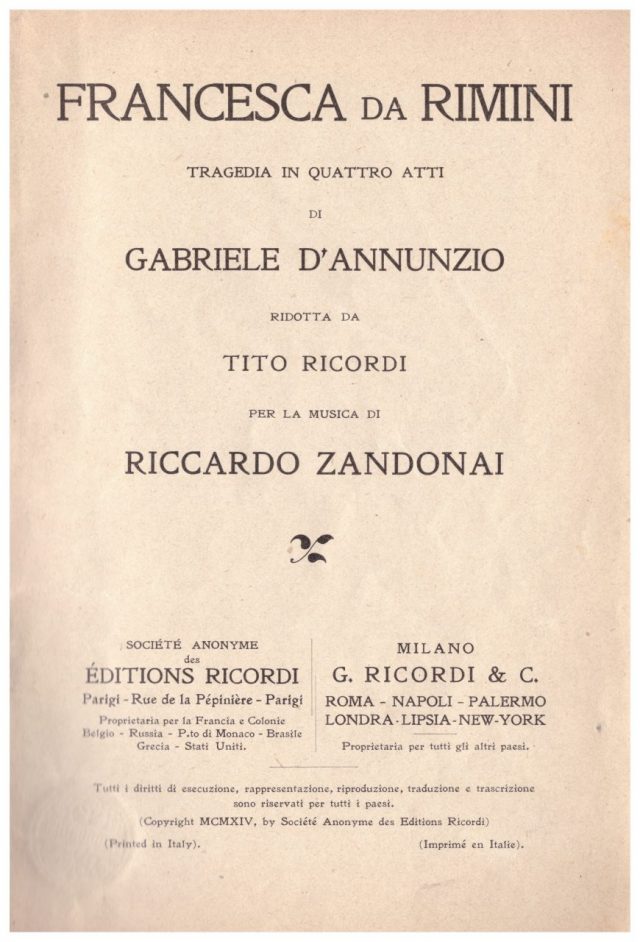 Gabriele D’Annunzio- “FRANCESCA da RIMINI”- Edizione 1914- 