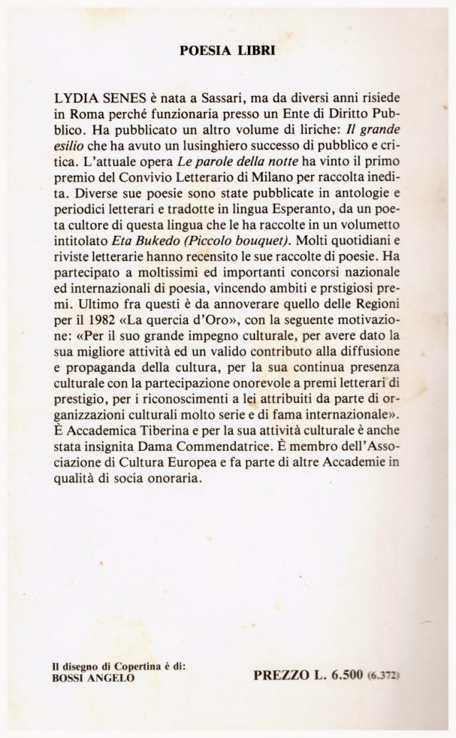Lidia SENES- Poesie “Le Parole della Notte”-Lalli Editore 1982 