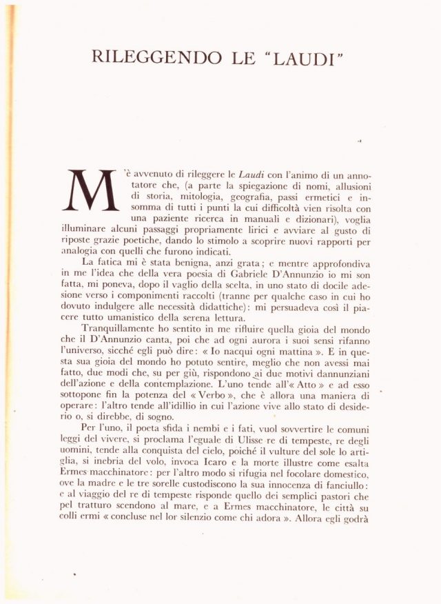 Francesco Flora rileggendo le “LAUDI” di Gabriele D’Annunzio