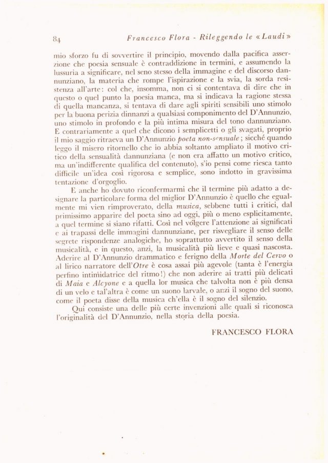 Francesco Flora rileggendo le “LAUDI” di Gabriele D’Annunzio