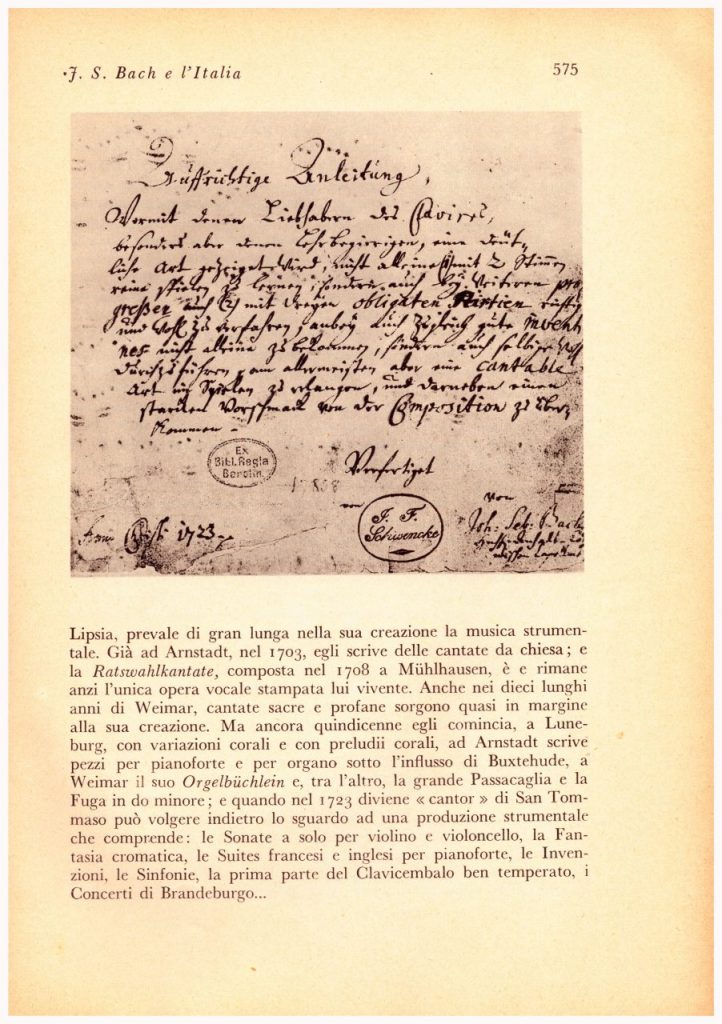 JOHANN SEBASTIAN BACH e L’ITALIA Articolo di Alfred Einstein