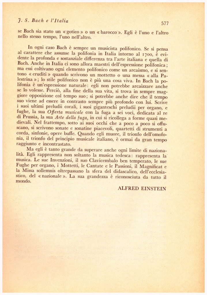 JOHANN SEBASTIAN BACH e L’ITALIA Articolo di Alfred Einstein