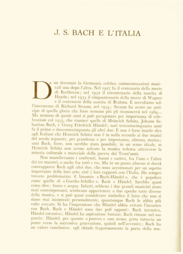 JOHANN SEBASTIAN BACH e L’ITALIA Articolo di Alfred Einstein