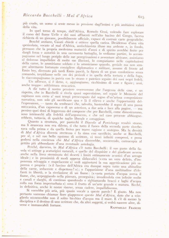 - Riccardo BACCHELLI- Romanzo storico “Mal d’Africa”
