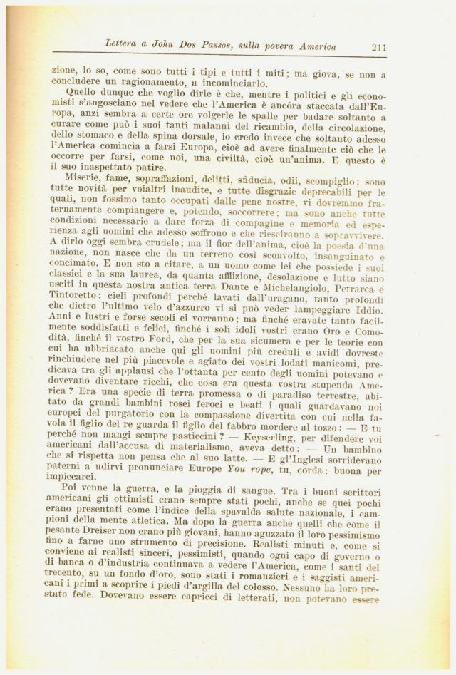 Ugo OJETTI -Lettera a John Dos Passos, Sulla Povera America.