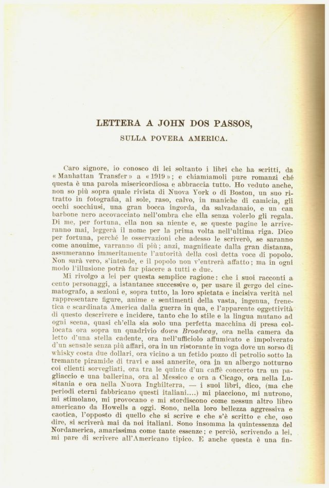 Ugo OJETTI -Lettera a John Dos Passos, Sulla Povera America.