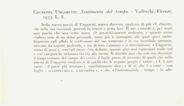 Rivista Pan - Giuseppe UNGARETTI sentimenti del tempo-Vallecchi Editore Firenze -1933