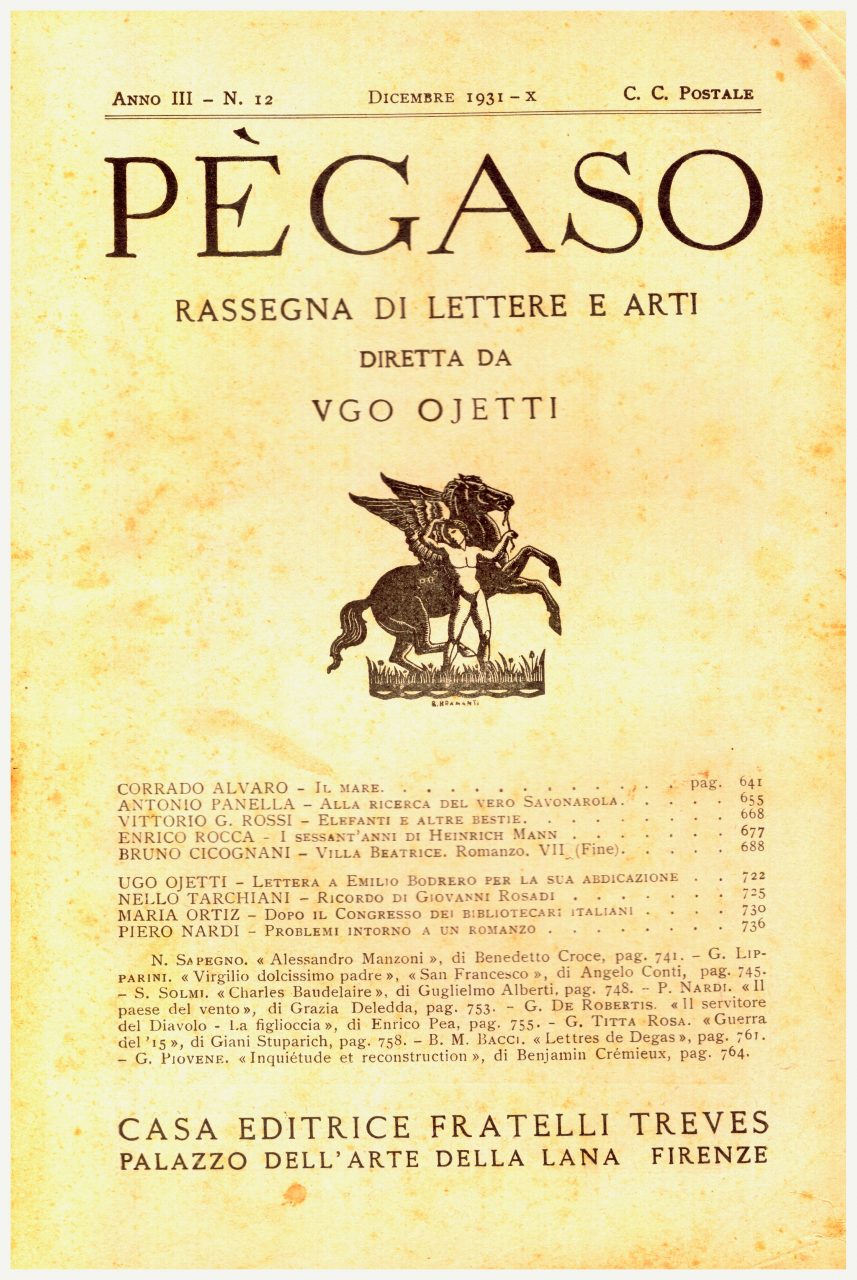 Rivista PEGASO diretta da Ugo OjettiN°12 del 1931