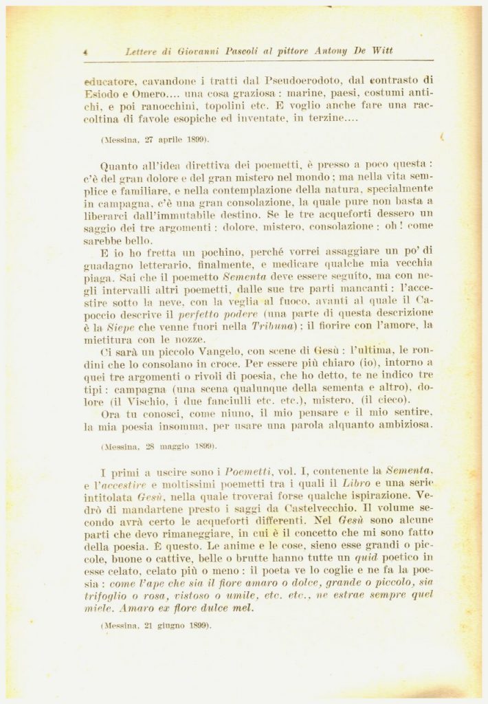 Giovanni Pascoli lettere al pittore Antony De WITT