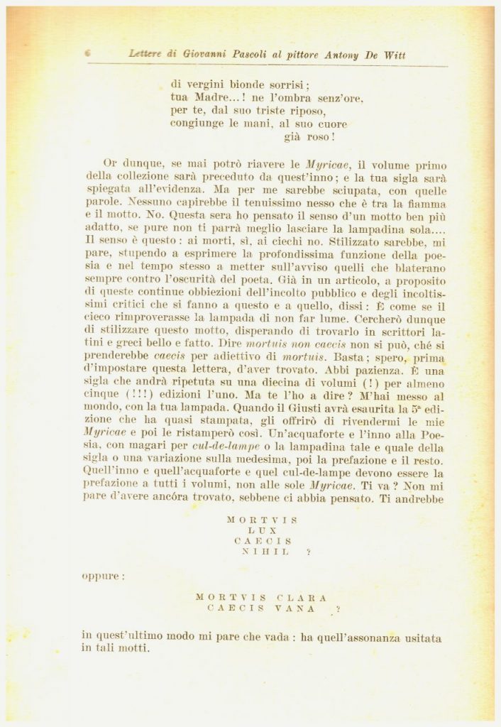 Giovanni Pascoli lettere al pittore Antony De WITT