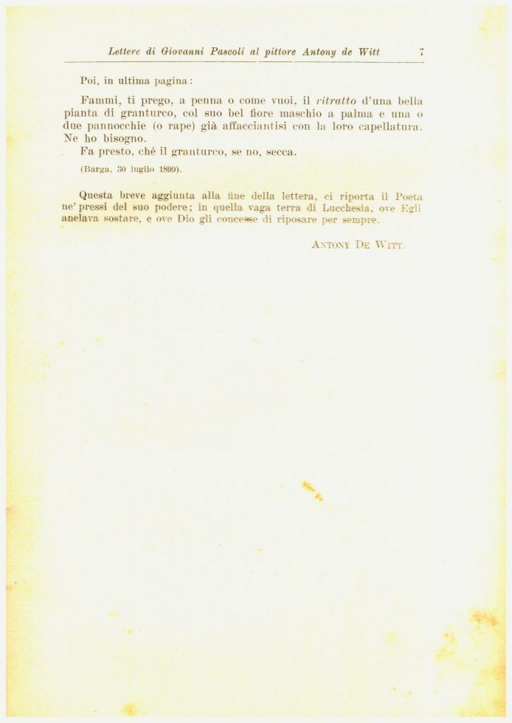 Giovanni Pascoli lettere al pittore Antony De WITT