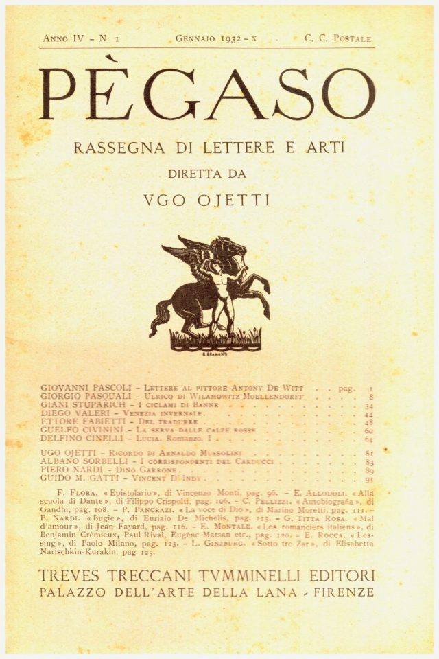 Biblioteca DEA SABINA-Rivista PEGASO –Giovanni Pascoli lettere al pittore Antony De WITT