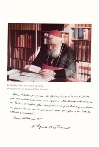 Cardinale EUGENIO TISSERANT Vescovo di Porto e Santa Rufina-Foto ,con dedica alla parrocchia dello Spirito Santo di Castel di Guido 