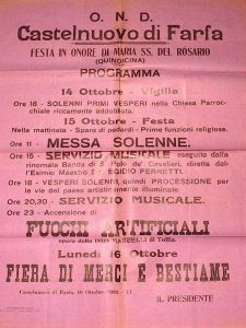 Castelnuovo di Farfa (Rieti) - Programma festa Madonna del Rosario anno 10 ottobre 1933