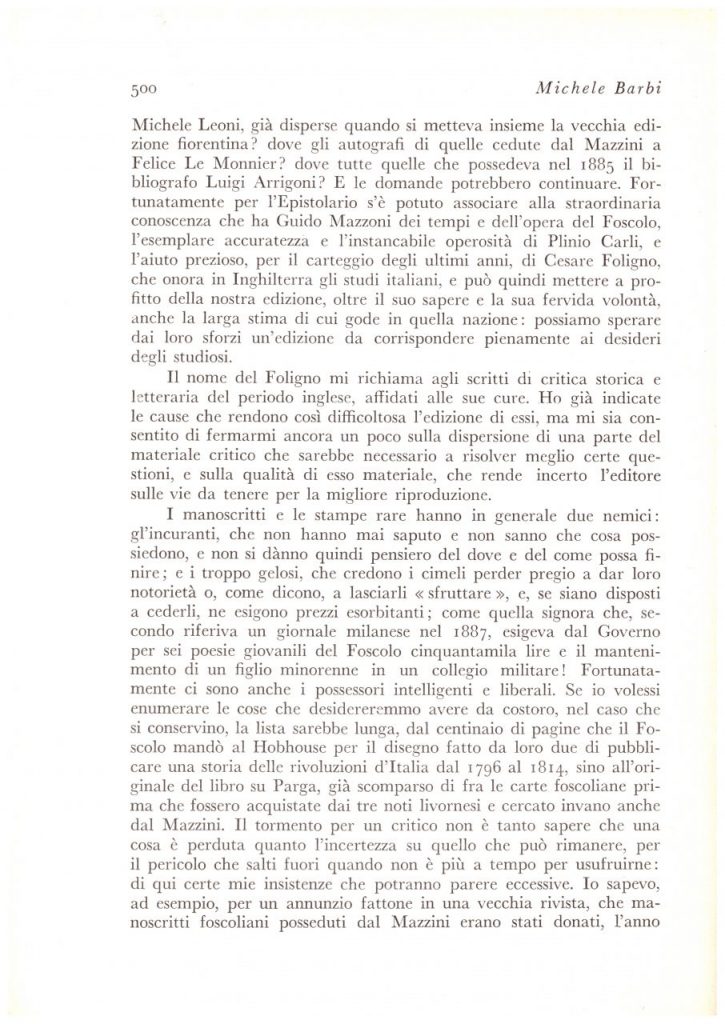Biblioteca DEA SABINA- Michele Barbi – L’Edizione Nazionale del Foscolo e le “GRAZIE”-Rivista PAN-1 dicembre 1934