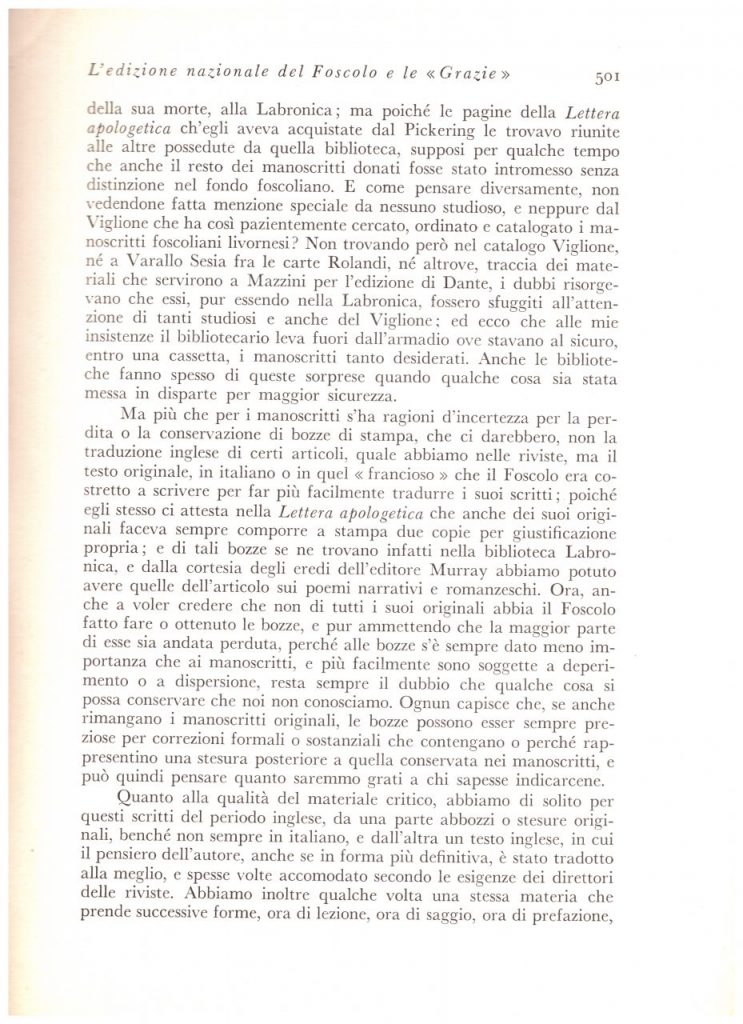 Biblioteca DEA SABINA- Michele Barbi – L’Edizione Nazionale del Foscolo e le “GRAZIE”-Rivista PAN-1 dicembre 1934