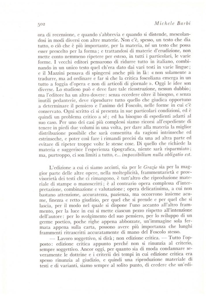 Biblioteca DEA SABINA- Michele Barbi – L’Edizione Nazionale del Foscolo e le “GRAZIE”-Rivista PAN-1 dicembre 1934