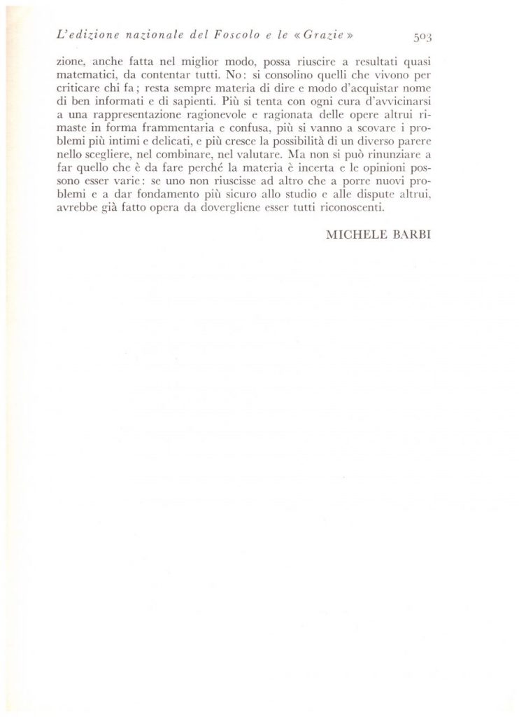 Biblioteca DEA SABINA- Michele Barbi – L’Edizione Nazionale del Foscolo e le “GRAZIE”-Rivista PAN-1 dicembre 1934