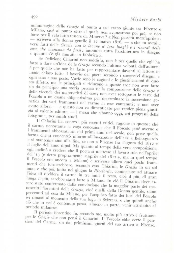Biblioteca DEA SABINA- Michele Bardi – L’Edizione Nazionale del Foscolo e le “GRAZIE”-Rivista PAN-1 dicembre 1934