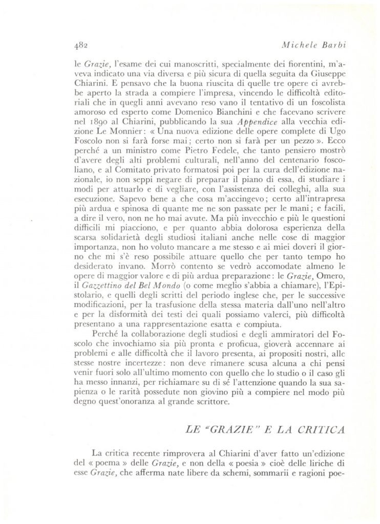 Biblioteca DEA SABINA- Michele Bardi – L’Edizione Nazionale del Foscolo e le “GRAZIE”-Rivista PAN-1 dicembre 1934