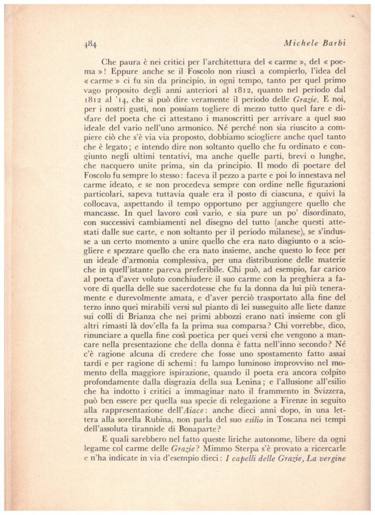 Biblioteca DEA SABINA- Michele Bardi – L’Edizione Nazionale del Foscolo e le “GRAZIE”-Rivista PAN-1 dicembre 1934