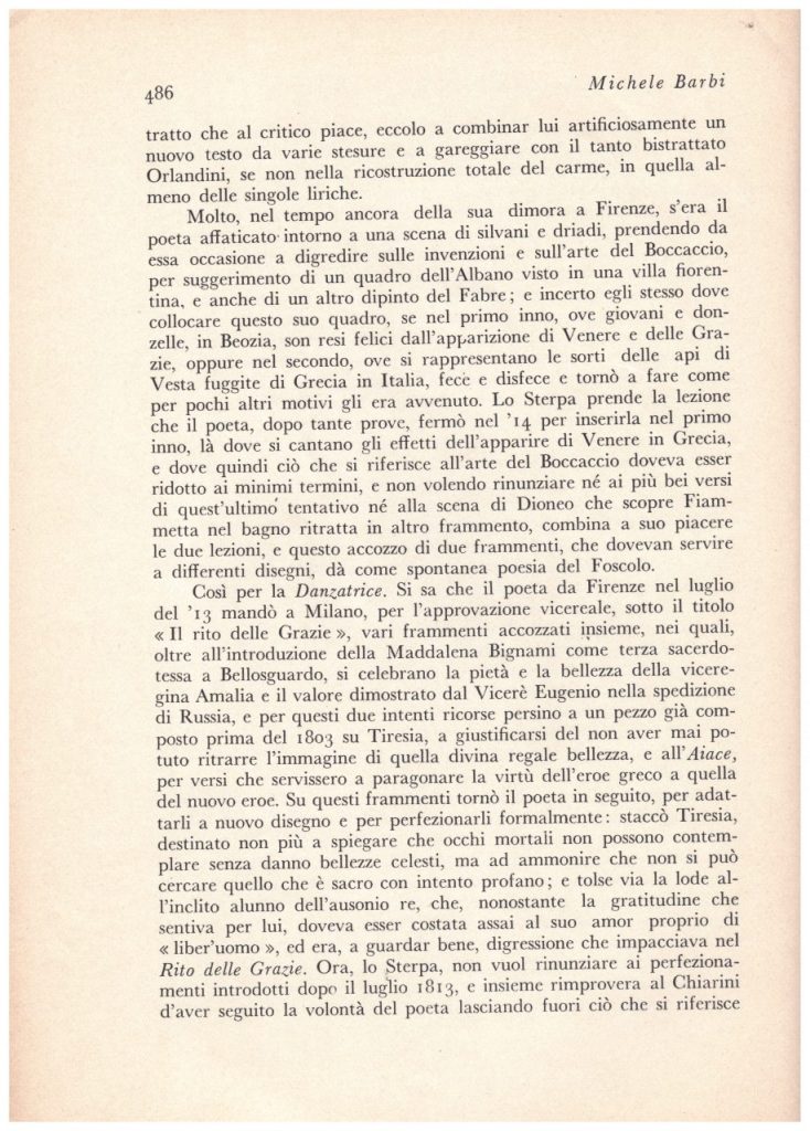 Biblioteca DEA SABINA- Michele Bardi – L’Edizione Nazionale del Foscolo e le “GRAZIE”-Rivista PAN-1 dicembre 1934