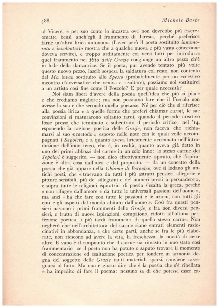 Biblioteca DEA SABINA- Michele Bardi – L’Edizione Nazionale del Foscolo e le “GRAZIE”-Rivista PAN-1 dicembre 1934