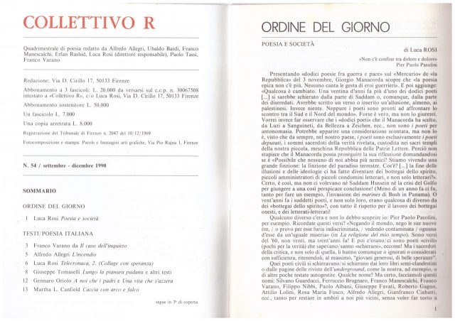 Rivista Collettivo R-Poesie pubblicate n° 54 del 1990 -