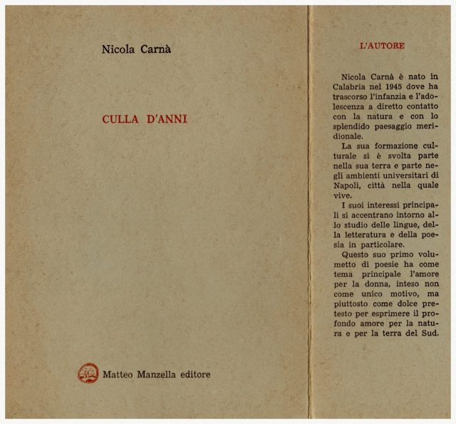 Poesie di Nicola Carnà “ CULLA D’ANNI”- 