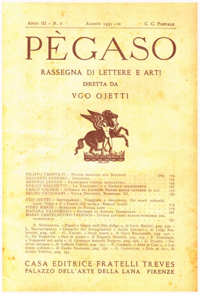 Rivista PEGASO  n°8 dell'Agosto 1931-