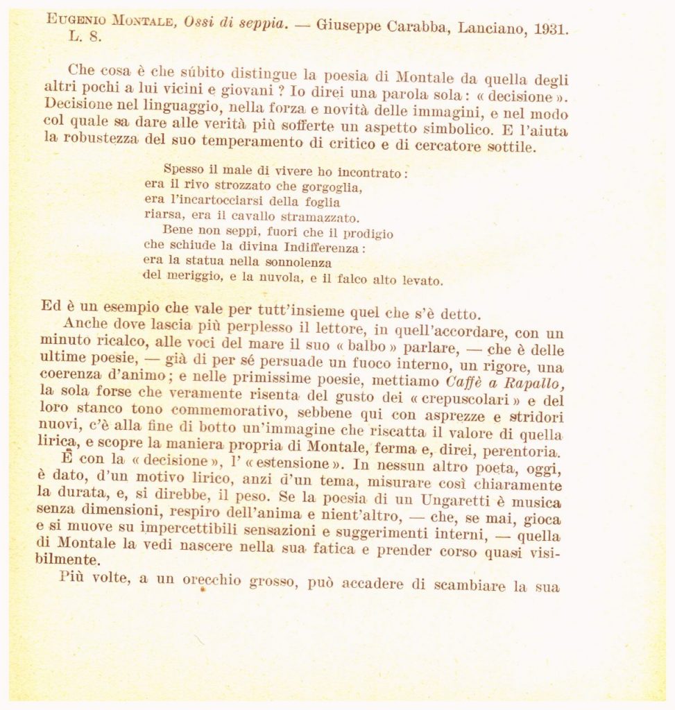Eugenio MONTALE-Poesie “OSSI DI SEPPIA”-