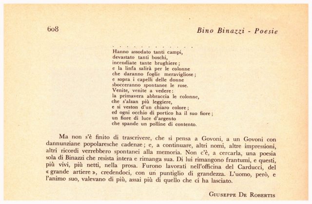 Bino BINAZZI: Poesie. Introduzione di Ardengo Soffici