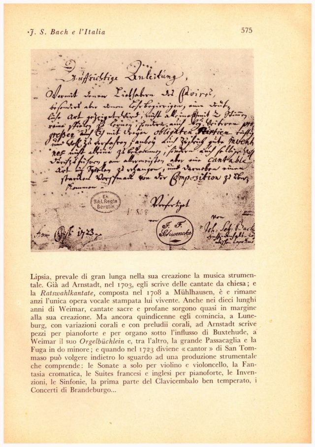 JOHANN SEBASTIAN BACH e L’ITALIA Articolo di Alfred Einstein