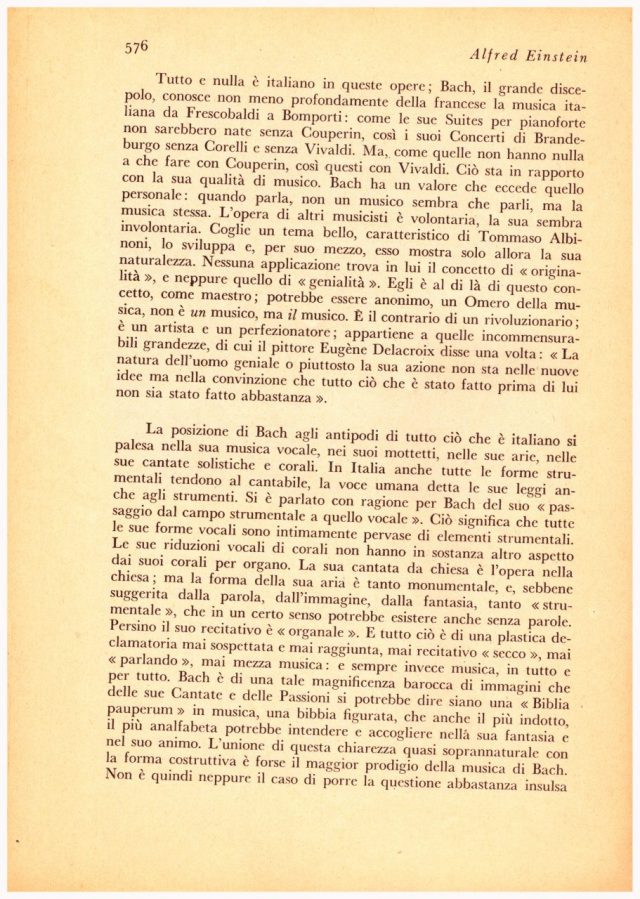 JOHANN SEBASTIAN BACH e L’ITALIA Articolo di Alfred Einstein