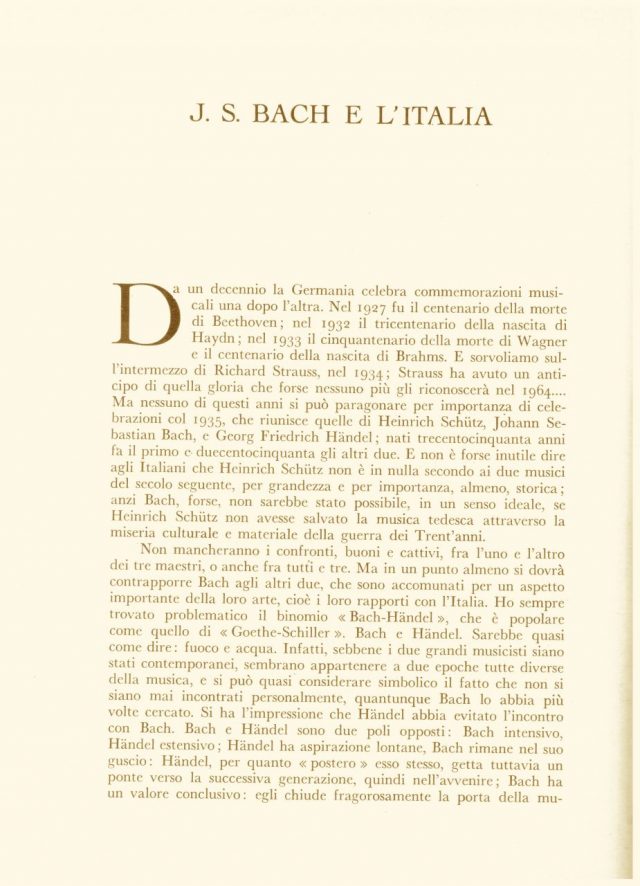 JOHANN SEBASTIAN BACH e L’ITALIA Articolo di Alfred Einstein